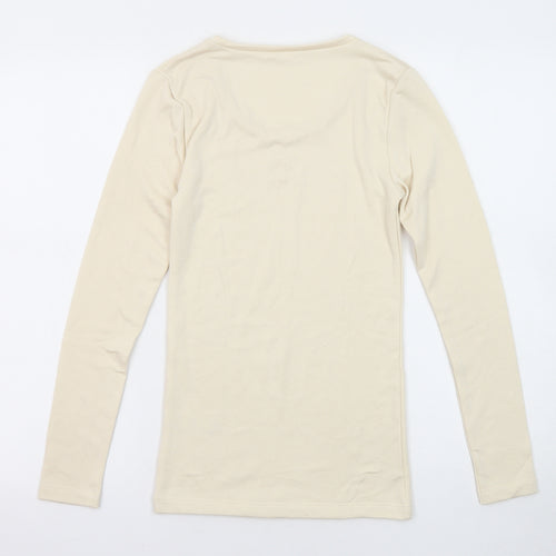 Marks and Spencer Womens Beige Acrylic Basic T-Shirt Size 8 Round Neck - Thermal