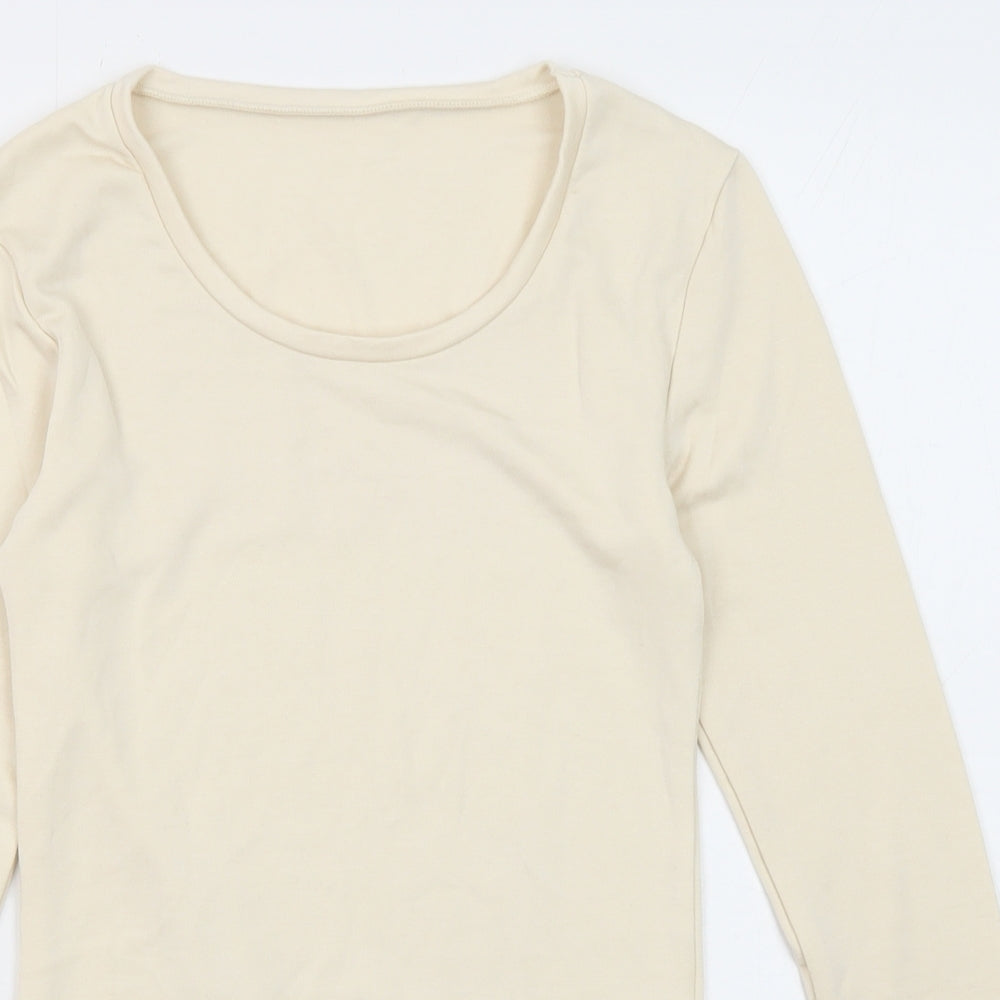Marks and Spencer Womens Beige Acrylic Basic T-Shirt Size 8 Round Neck - Thermal