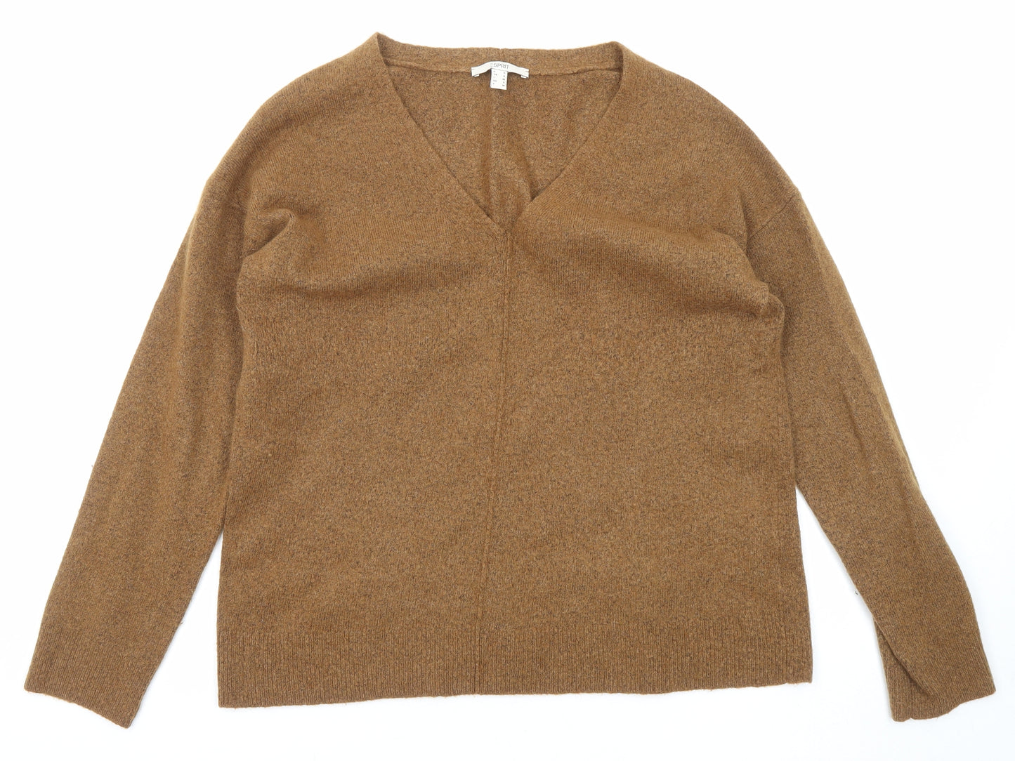 Esprit Womens Brown V-Neck Acrylic Pullover Jumper Size S