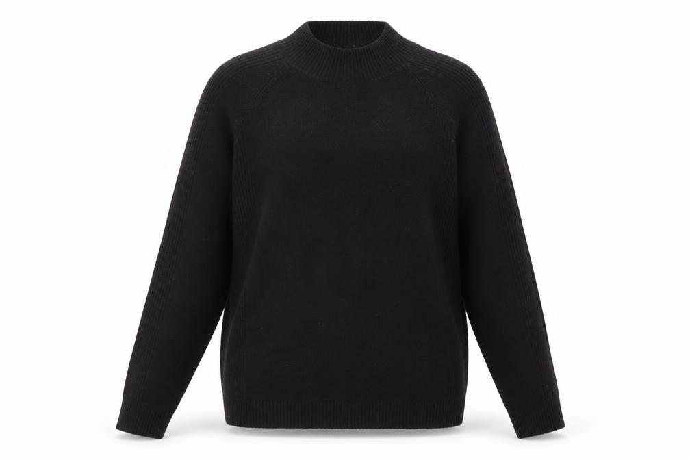 Front view of Femme women’s black high neck acrylic jumper, size L