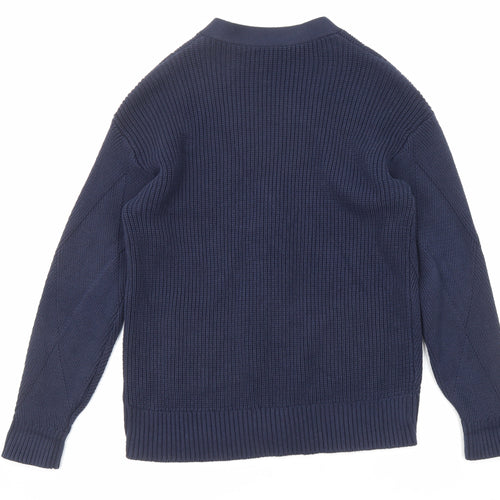 Marks and Spencer Womens Blue V-Neck Cotton Cardigan Jumper Size M - Pockets