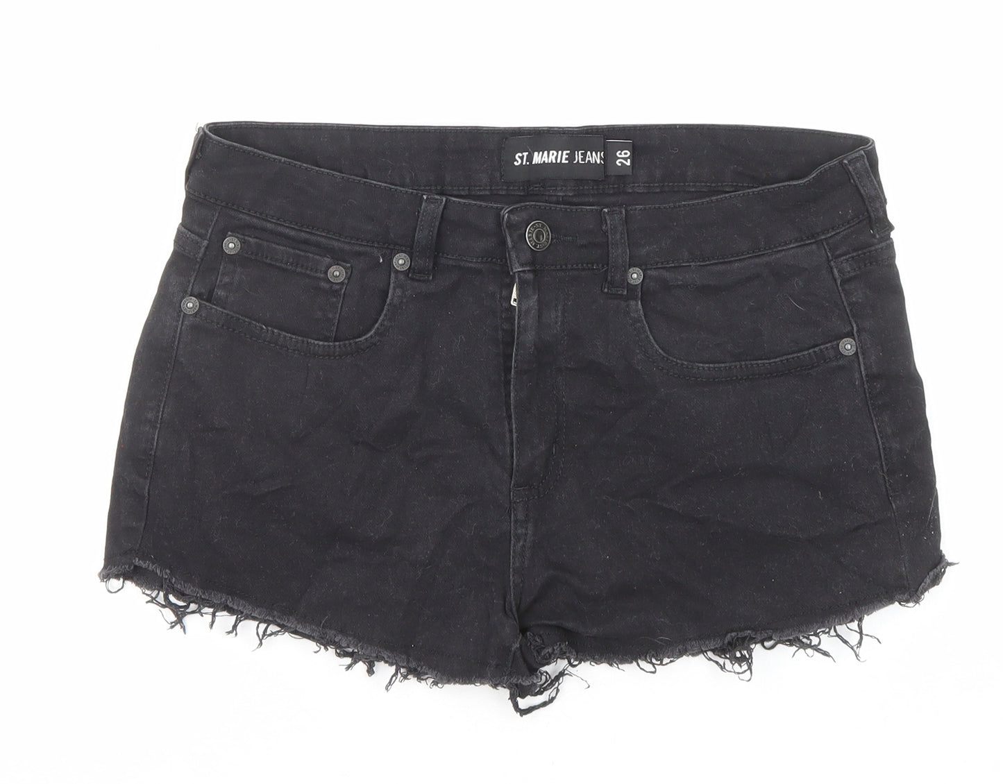 St Marie Jeans Womens Black Cotton Boyfriend Shorts Size 29 in Regular Zip - Raw Hems