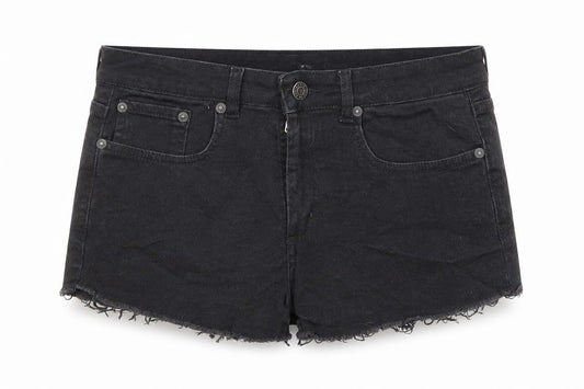 Front view of St Marie Jeans women’s black cotton boyfriend shorts, size UK 29, in regular zip - raw hems