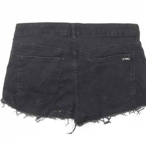 St Marie Jeans Womens Black Cotton Boyfriend Shorts Size 29 in Regular Zip - Raw Hems
