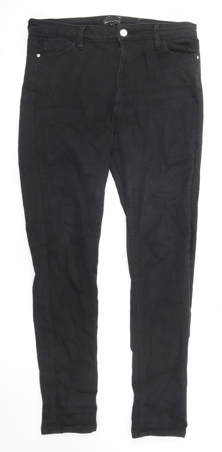 Warehouse Womens Black Cotton Skinny Jeans Size 12 L27 in Regular Zip