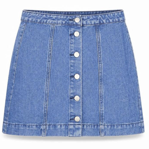 Boohoo Womens Blue Cotton A-Line Skirt Size 8 Button