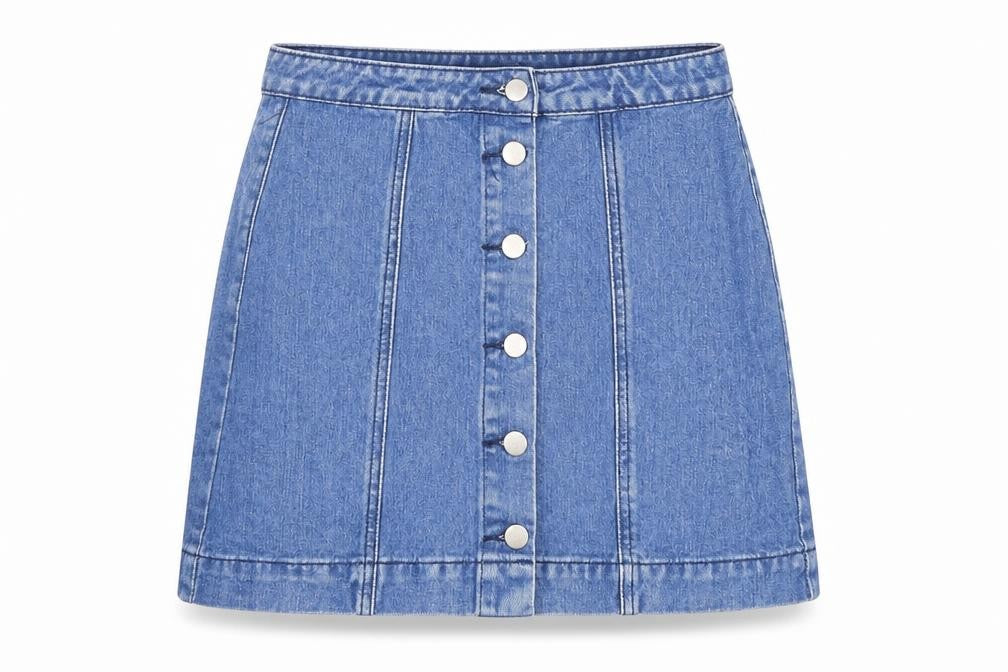 Boohoo Womens Blue Cotton A-Line Skirt Size 8 Button