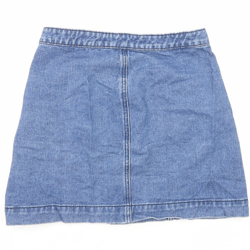 Boohoo Womens Blue Cotton A-Line Skirt Size 8 Button