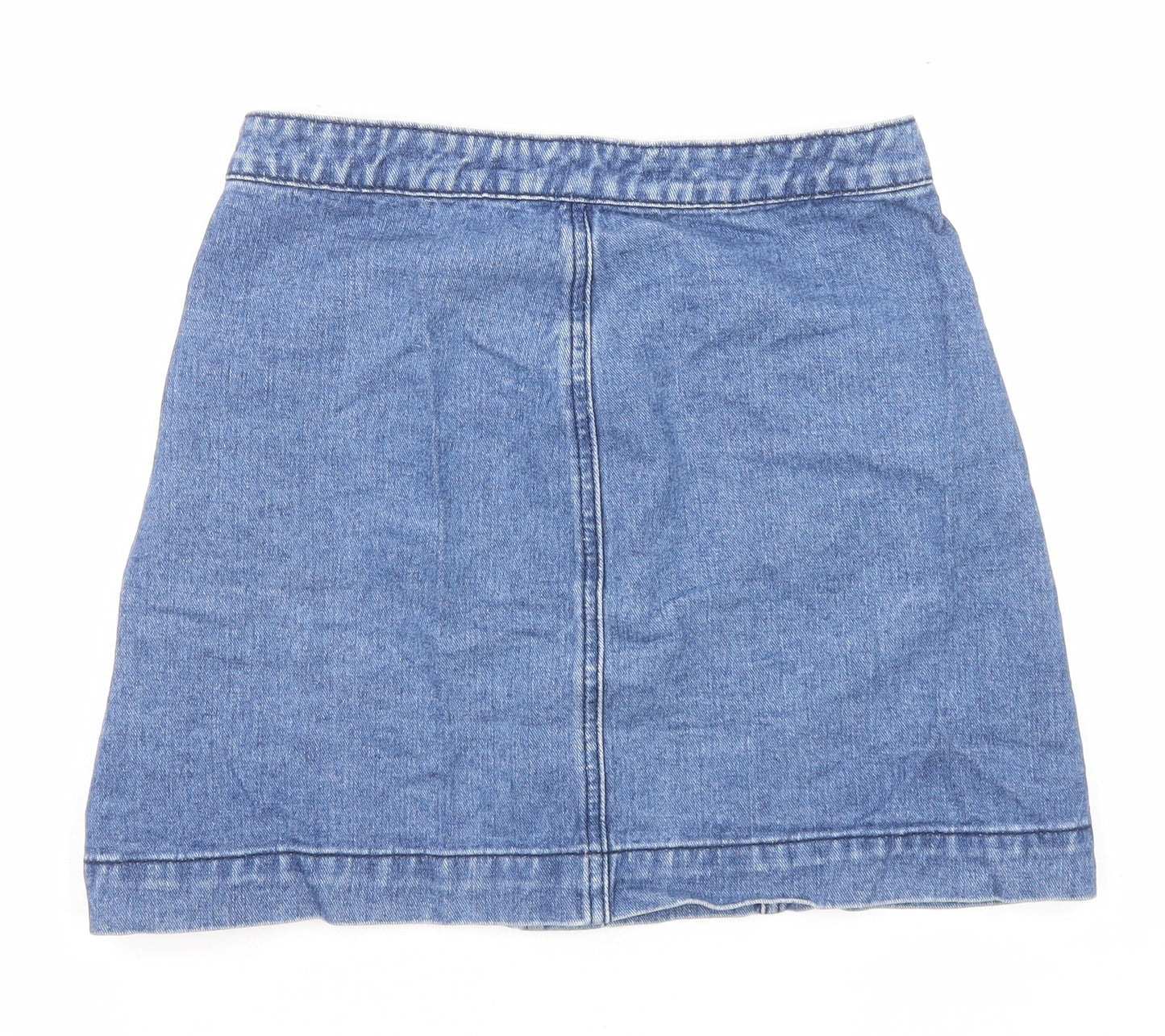 Boohoo Womens Blue Cotton A-Line Skirt Size 8 Button