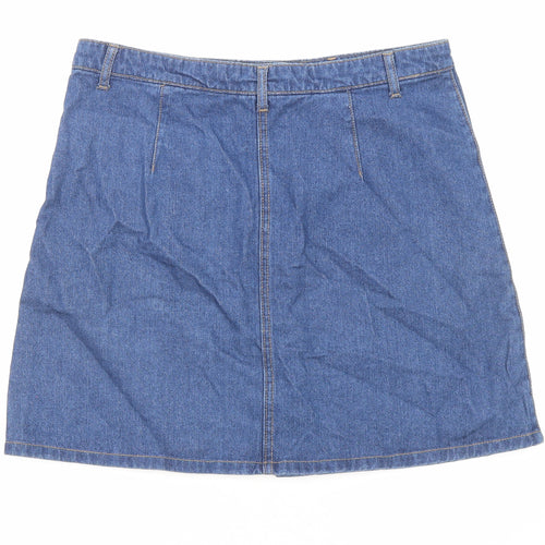 Denim & Co. Womens Blue Cotton A-Line Skirt Size 10 Button