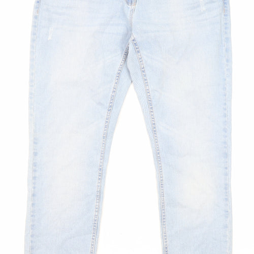NEXT Womens Blue Cotton Skinny Jeans Size 18 L31 in Regular Zip - Embroidered Detail, Distressed Detail
