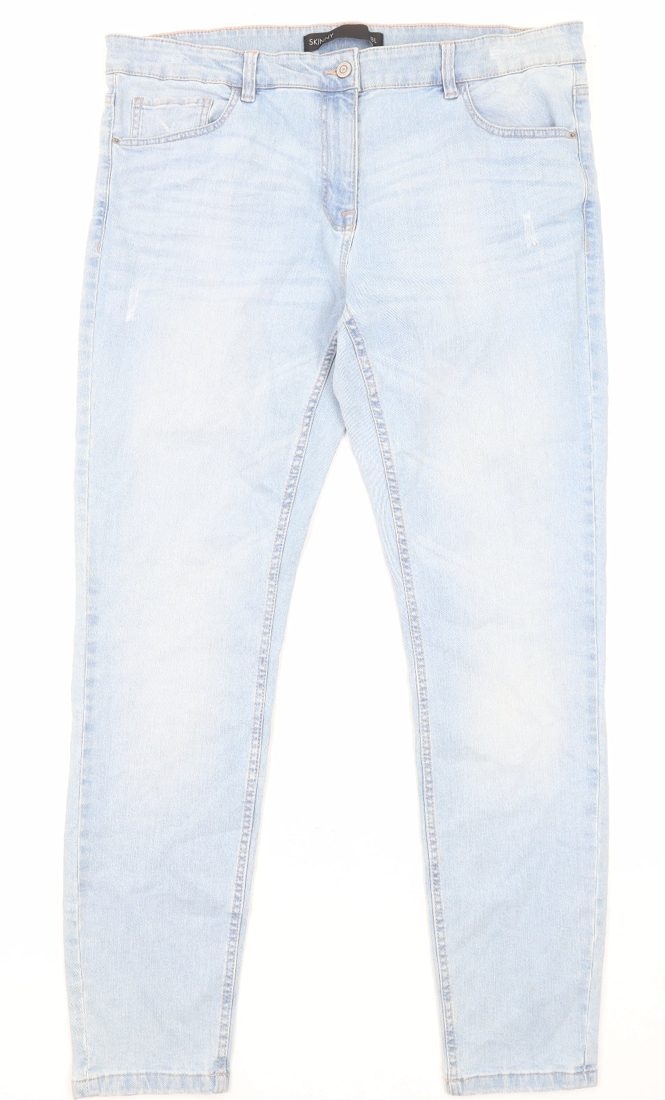 NEXT Womens Blue Cotton Skinny Jeans Size 18 L31 in Regular Zip - Embroidered Detail, Distressed Detail