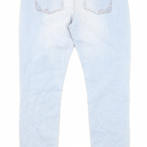 NEXT Womens Blue Cotton Skinny Jeans Size 18 L31 in Regular Zip - Embroidered Detail, Distressed Detail