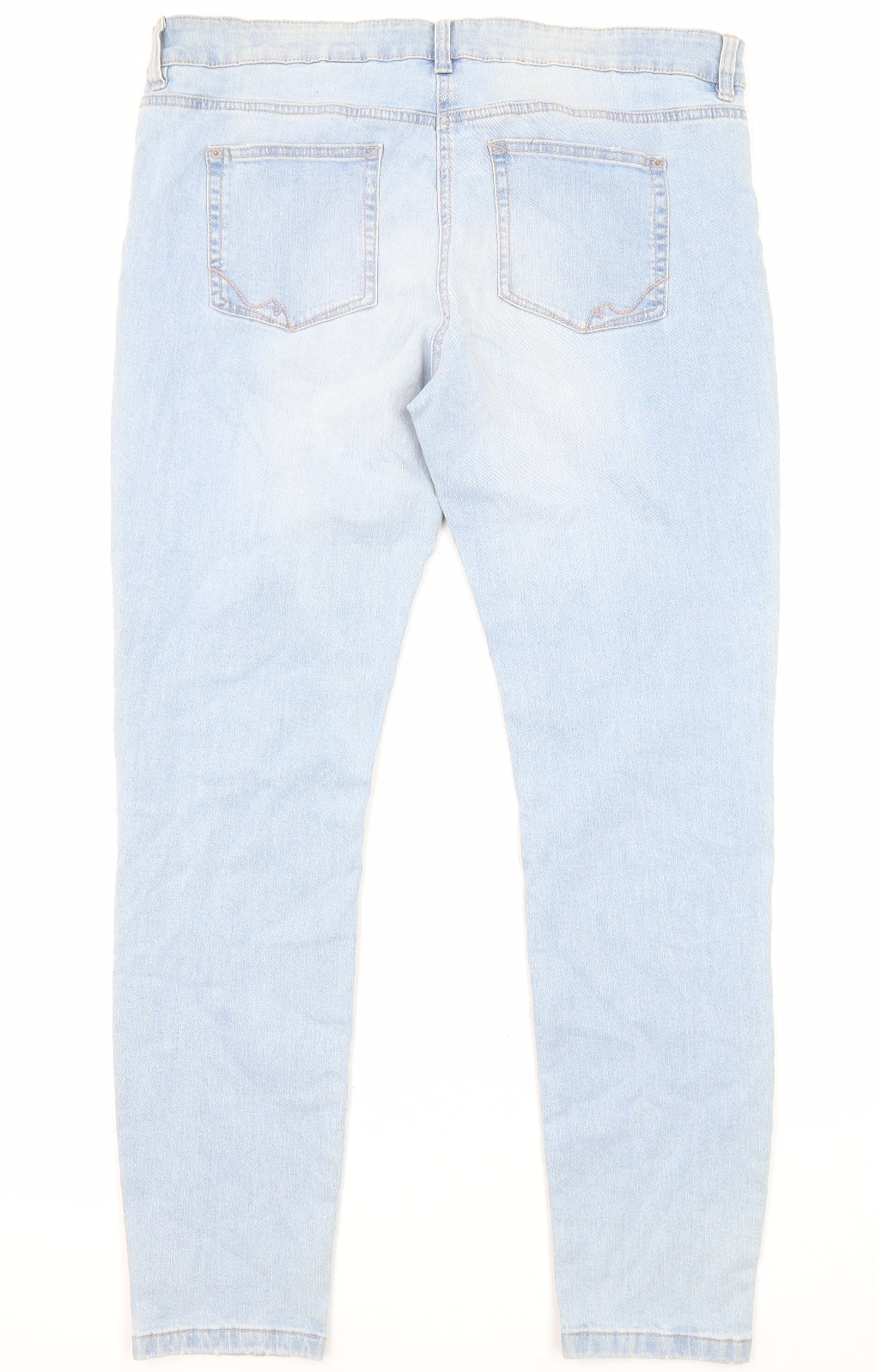 NEXT Womens Blue Cotton Skinny Jeans Size 18 L31 in Regular Zip - Embroidered Detail, Distressed Detail