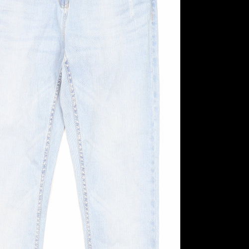 NEXT Womens Blue Cotton Skinny Jeans Size 18 L31 in Regular Zip - Embroidered Detail, Distressed Detail