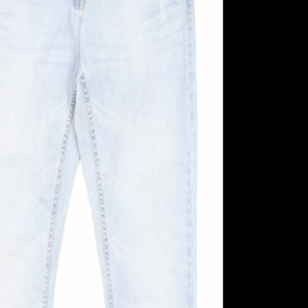 NEXT Womens Blue Cotton Skinny Jeans Size 18 L31 in Regular Zip - Embroidered Detail, Distressed Detail
