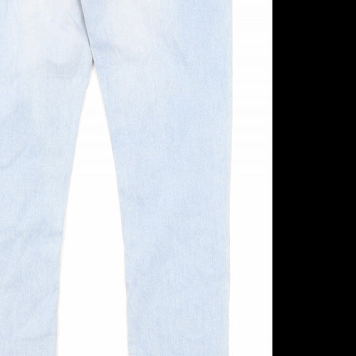 NEXT Womens Blue Cotton Skinny Jeans Size 18 L31 in Regular Zip - Embroidered Detail, Distressed Detail