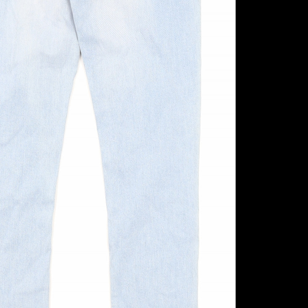 NEXT Womens Blue Cotton Skinny Jeans Size 18 L31 in Regular Zip - Embroidered Detail, Distressed Detail