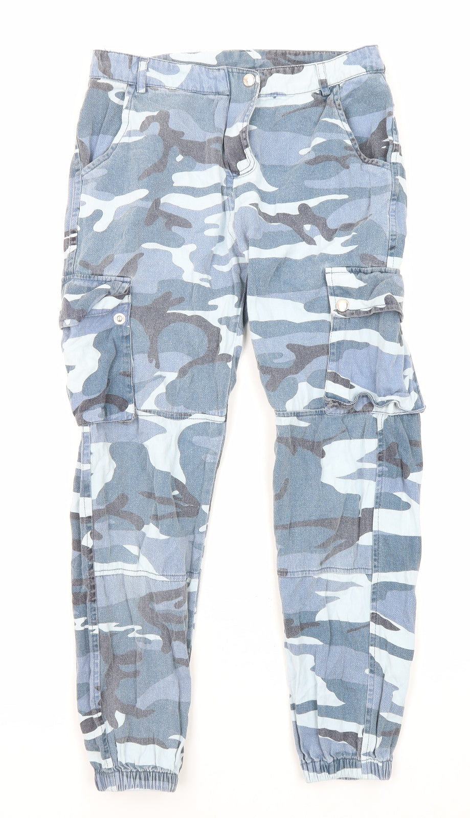 New Look Girls Blue Camouflage Cotton Tapered Jeans Size 11 Years L25 in Regular Zip - Cargo Style
