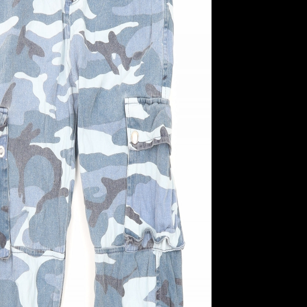 New Look Girls Blue Camouflage Cotton Tapered Jeans Size 11 Years L25 in Regular Zip - Cargo Style