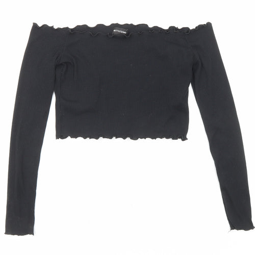 PRETTYLITTLETHING Womens Black Polyester Cropped Blouse Size 8 Off the Shoulder