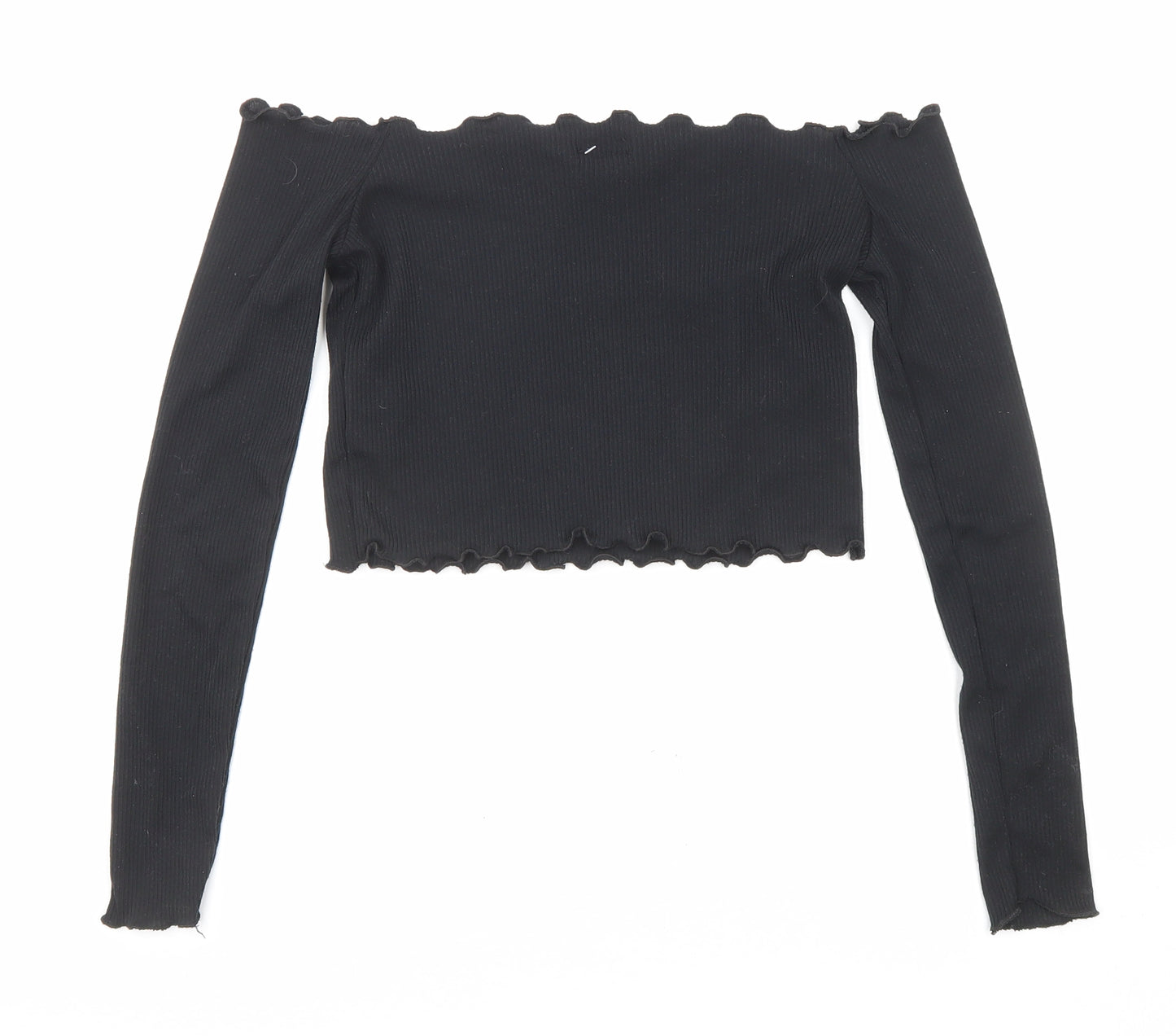 PRETTYLITTLETHING Womens Black Polyester Cropped Blouse Size 8 Off the Shoulder