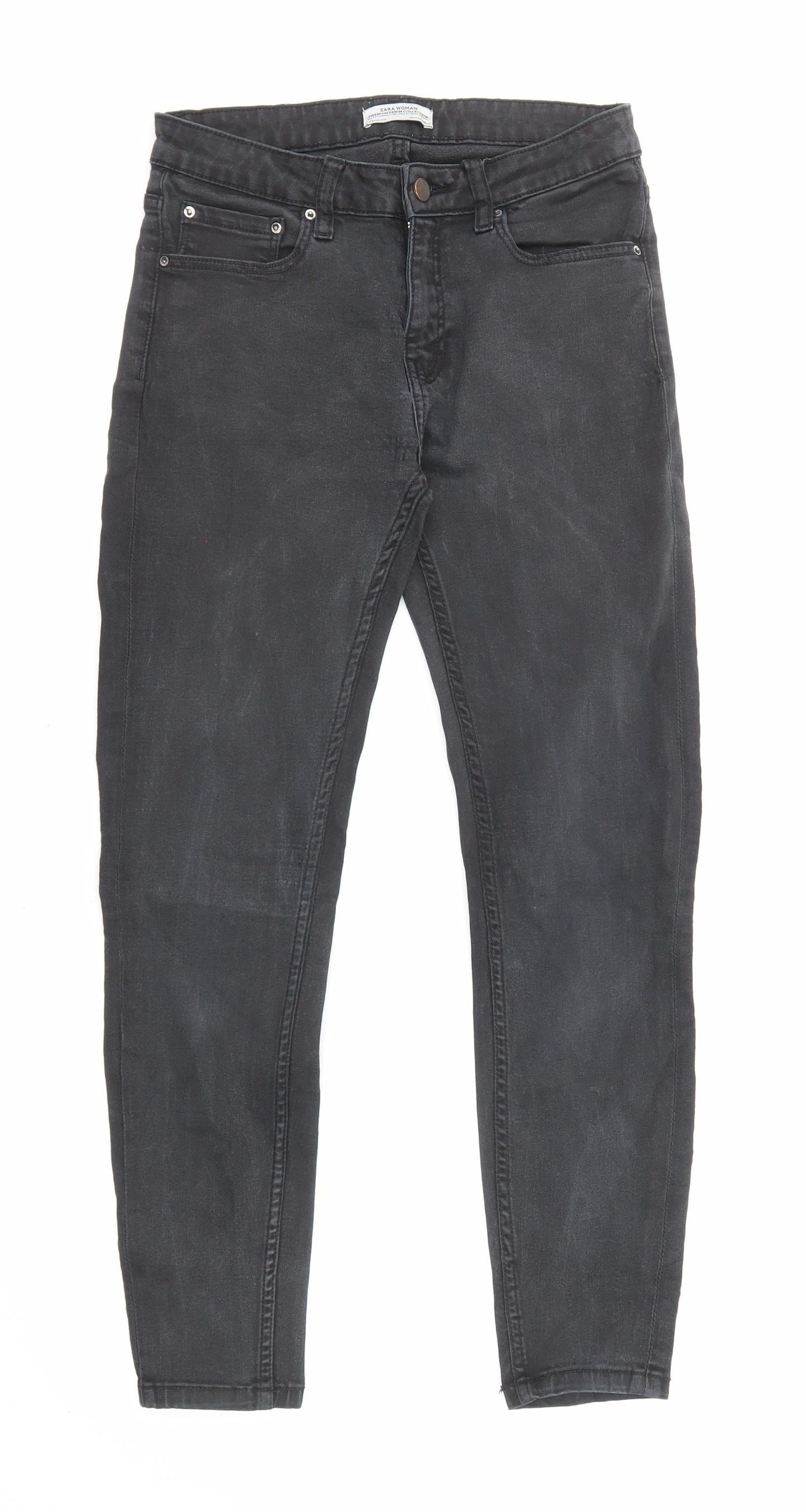 Zara Womens Grey Cotton Skinny Jeans Size 10 L25 in Regular Zip
