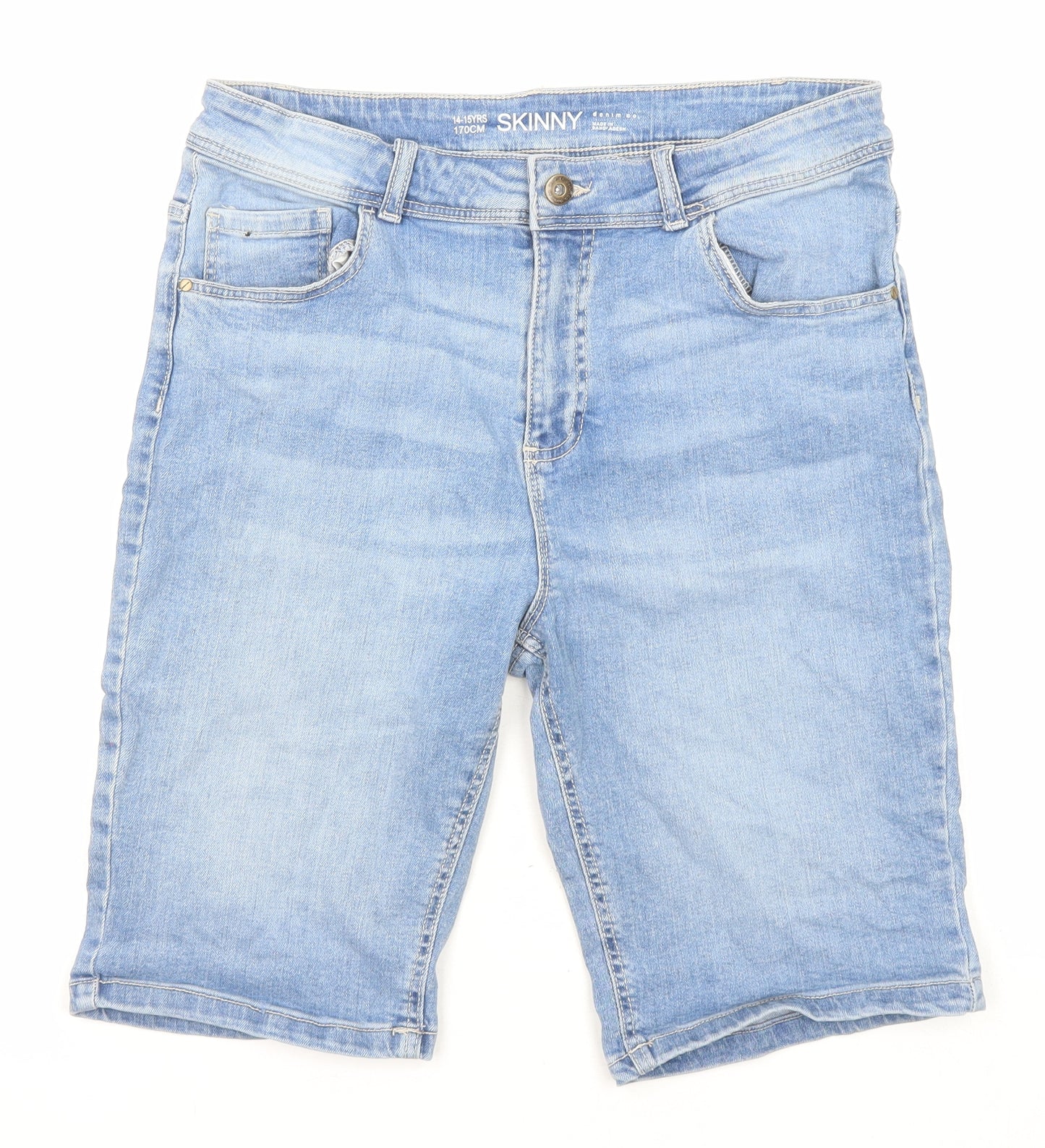 Denim & Co. Boys Blue Cotton Bermuda Shorts Size 14-15 Years L10 in Regular Zip