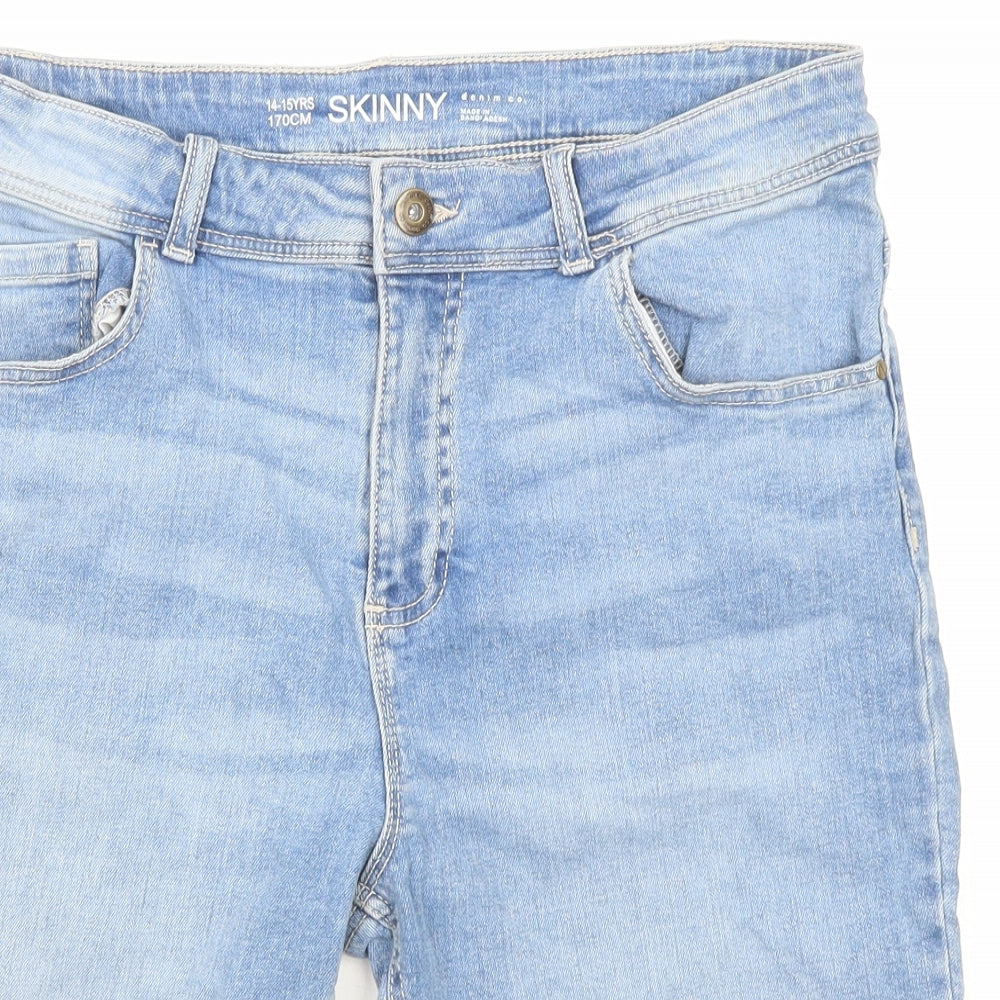 Denim & Co. Boys Blue Cotton Bermuda Shorts Size 14-15 Years L10 in Regular Zip