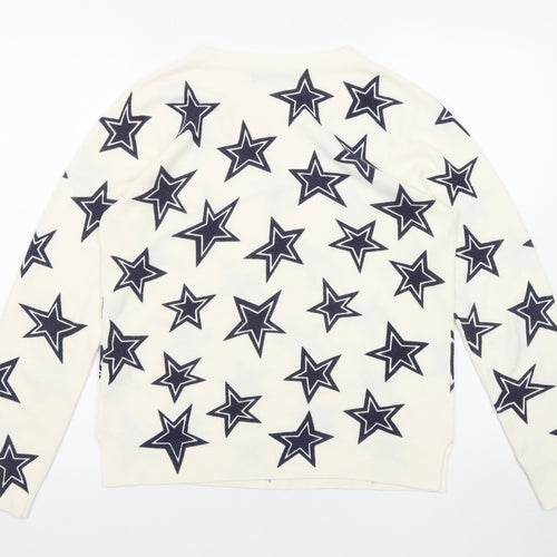 Marks and Spencer Womens Ivory Round Neck Geometric Acrylic Pullover Jumper Size 12 - Star Pattern