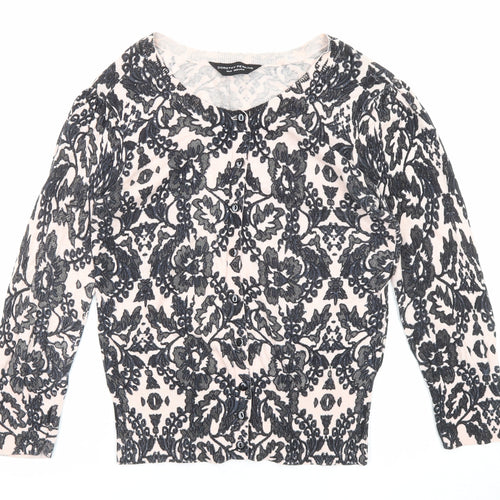 Dorothy Perkins Womens Black Round Neck Floral Cotton Cardigan Jumper Size 10
