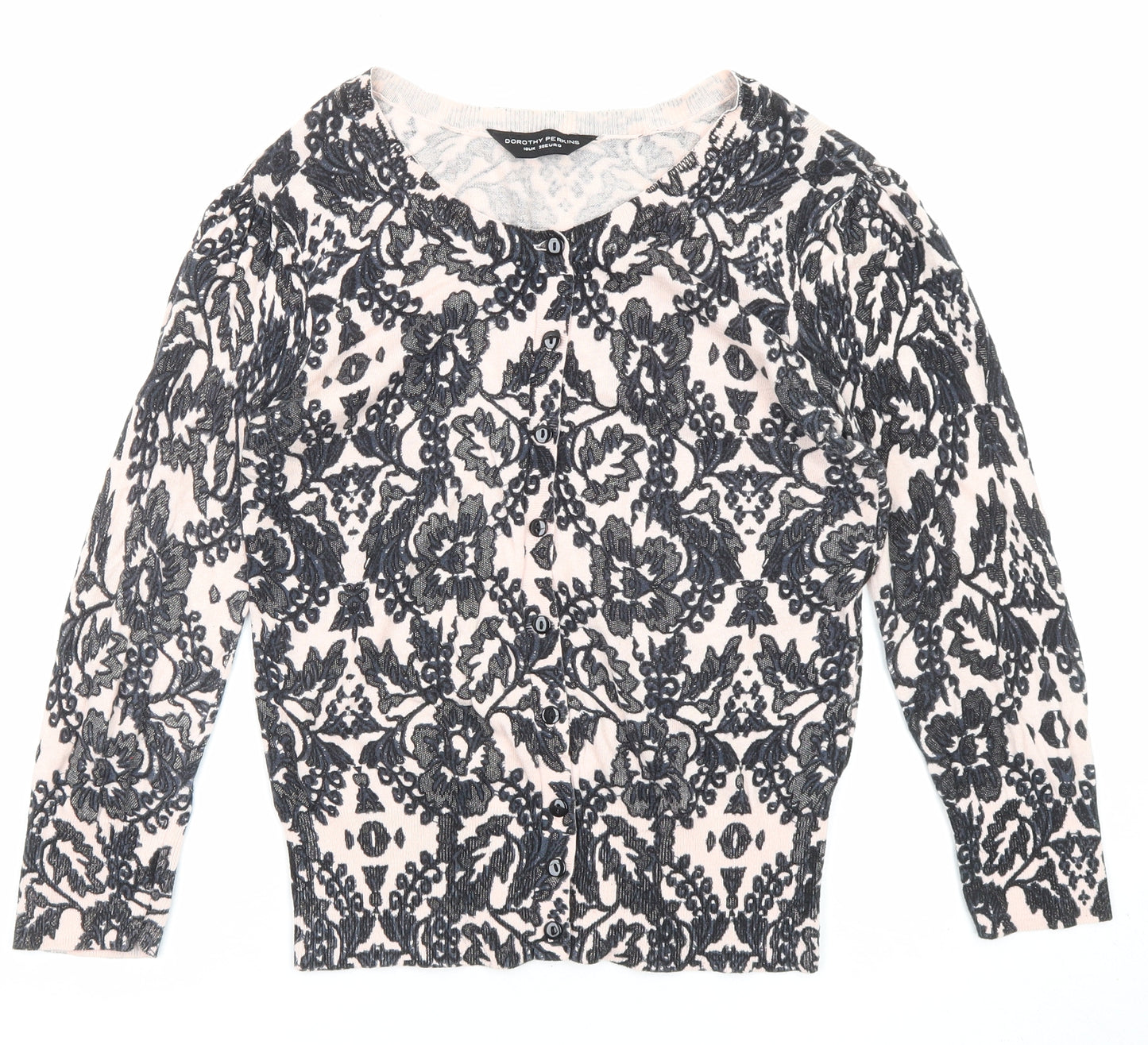 Dorothy Perkins Womens Black Round Neck Floral Cotton Cardigan Jumper Size 10