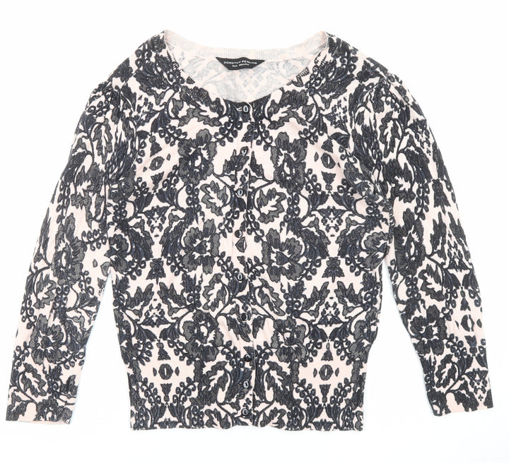 Dorothy Perkins Womens Black Round Neck Floral Cotton Cardigan Jumper Size 10