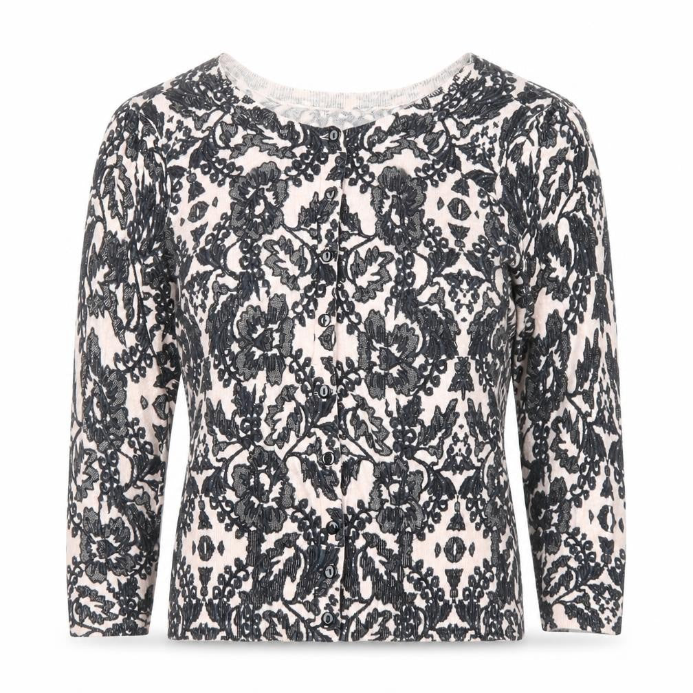 Dorothy Perkins Womens Black Round Neck Floral Cotton Cardigan Jumper Size 10