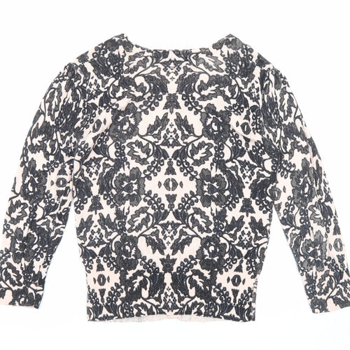 Dorothy Perkins Womens Black Round Neck Floral Cotton Cardigan Jumper Size 10