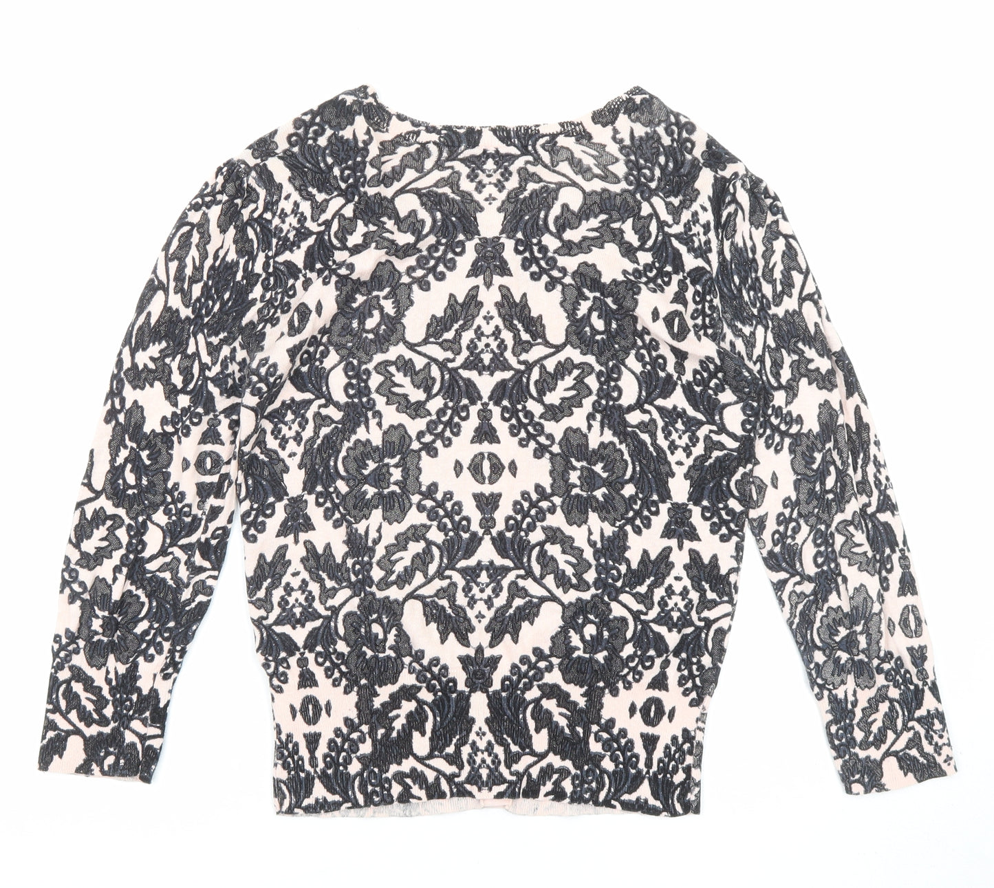Dorothy Perkins Womens Black Round Neck Floral Cotton Cardigan Jumper Size 10