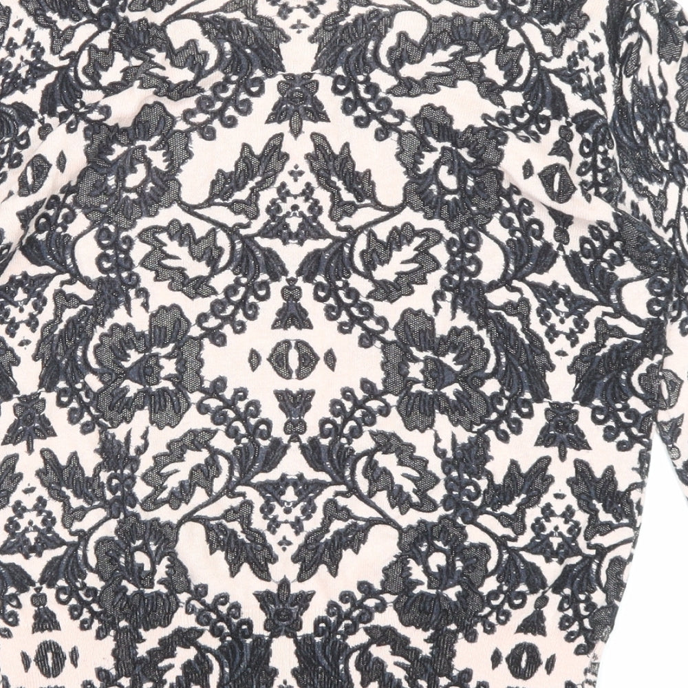 Dorothy Perkins Womens Black Round Neck Floral Cotton Cardigan Jumper Size 10