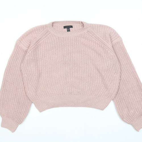 New Look Womens Pink Crew Neck Acrylic Pullover Jumper Size S - Oversized