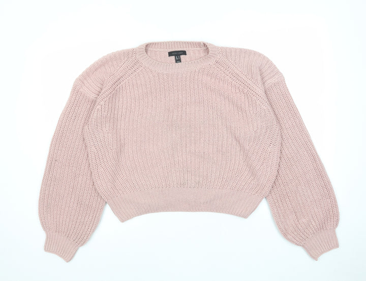 New Look Womens Pink Crew Neck Acrylic Pullover Jumper Size S - Oversized