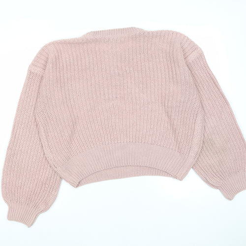 New Look Womens Pink Crew Neck Acrylic Pullover Jumper Size S - Oversized