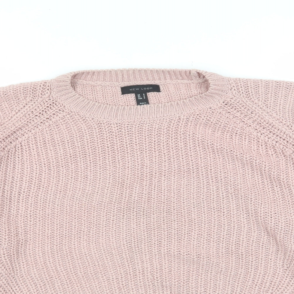 New Look Womens Pink Crew Neck Acrylic Pullover Jumper Size S - Oversized