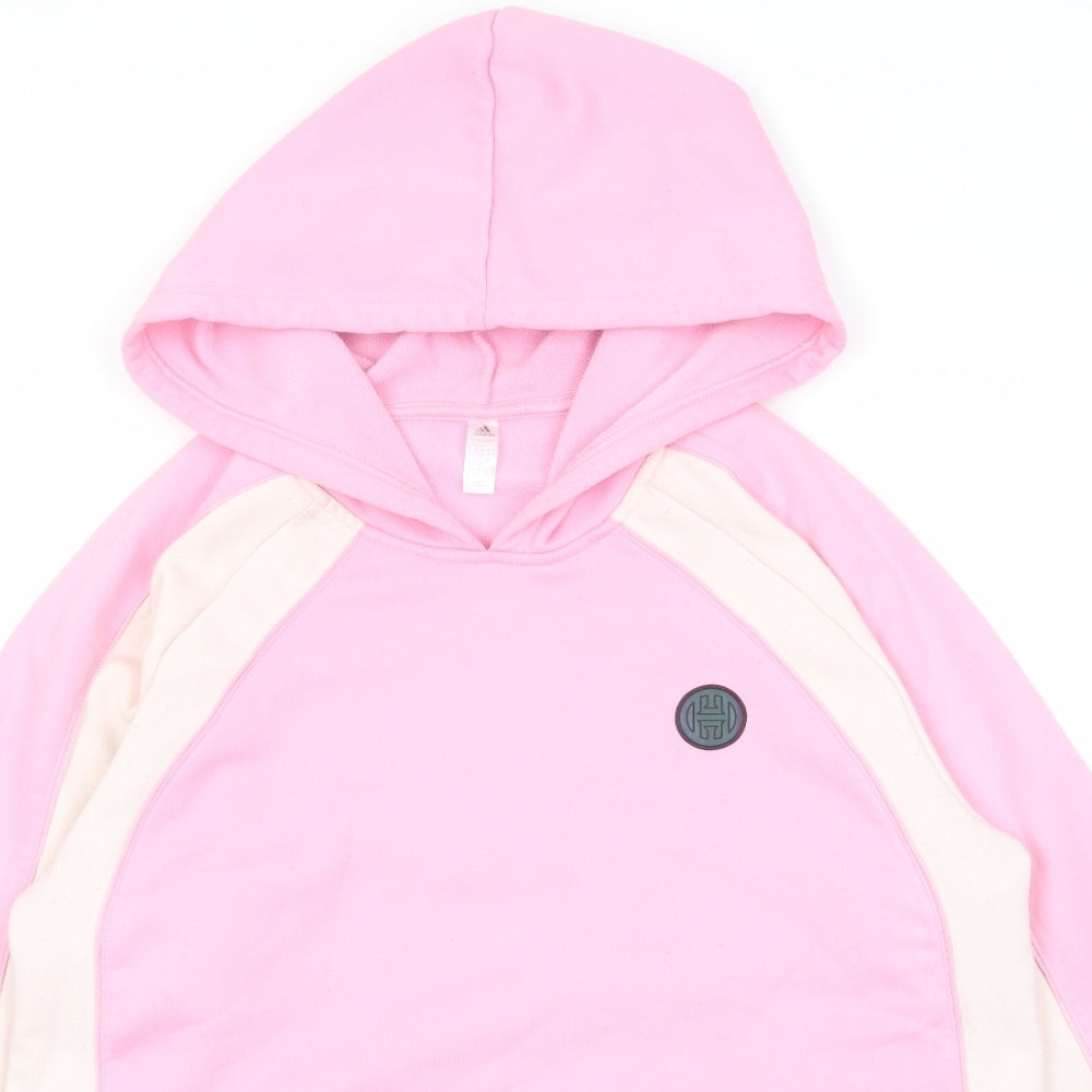 adidas Womens Pink Colourblock Cotton Pullover Hoodie Size L Pullover - Pockets Logo