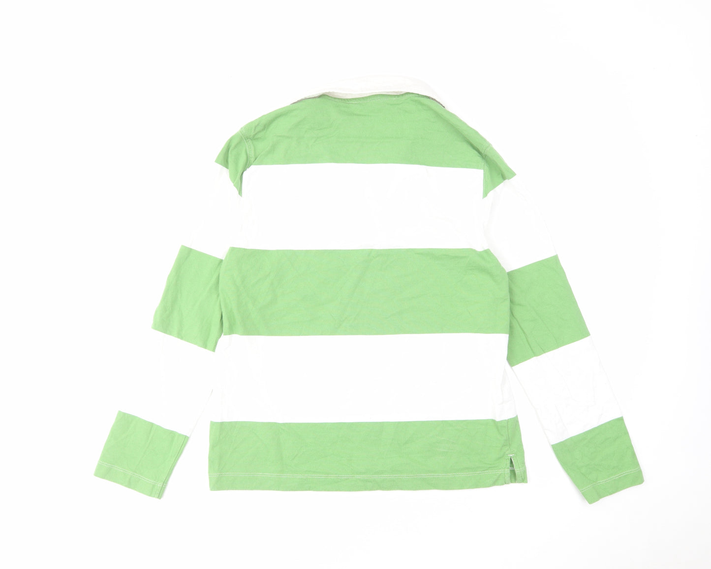 Marks and Spencer Womens Green Striped Cotton Basic Polo Size 10 Collared