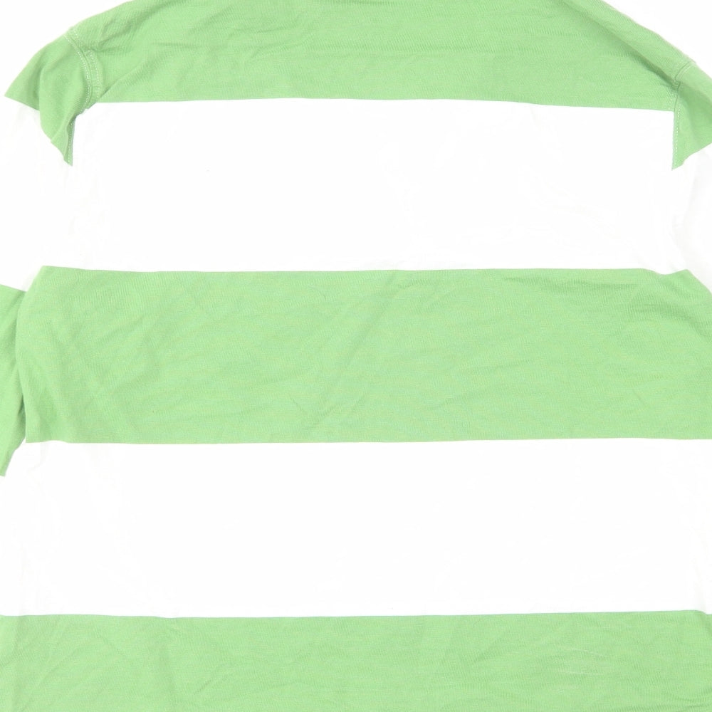 Marks and Spencer Womens Green Striped Cotton Basic Polo Size 10 Collared