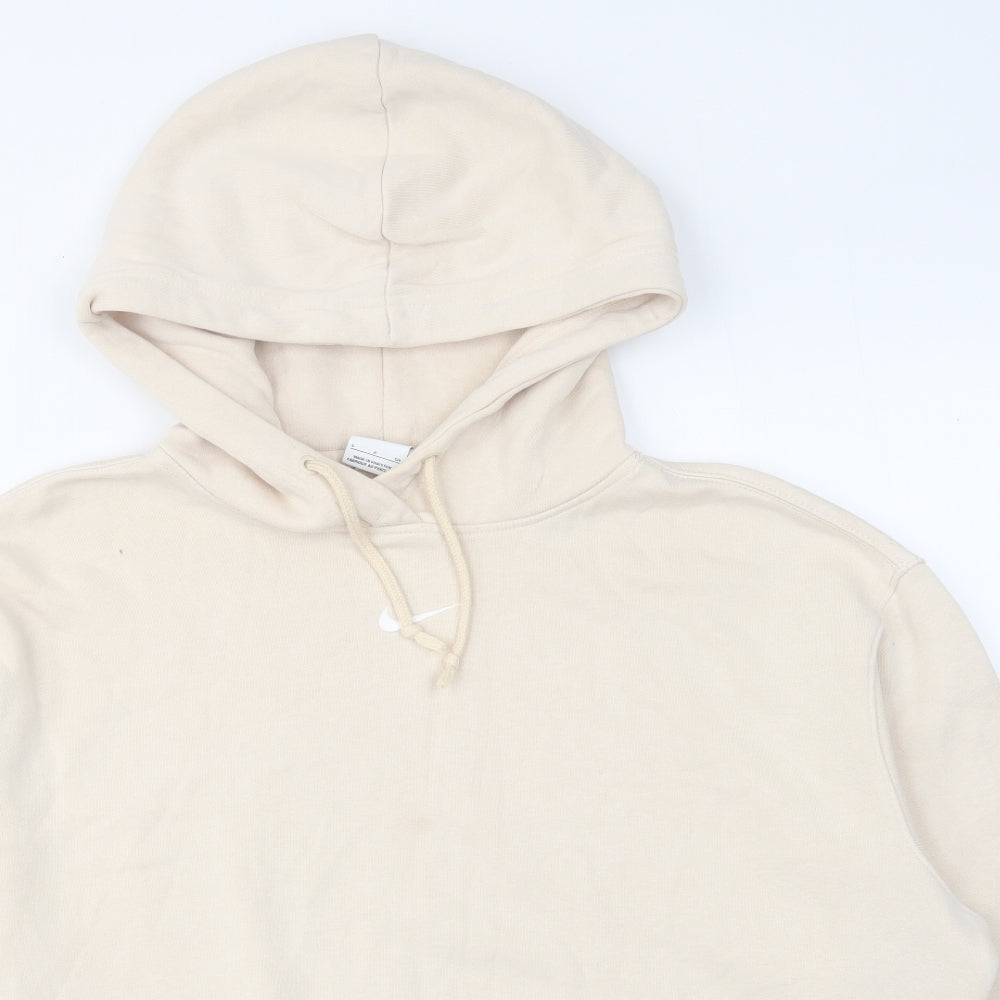 Nike Womens Ivory Cotton Pullover Hoodie Size S Pullover - Logo Drawstring