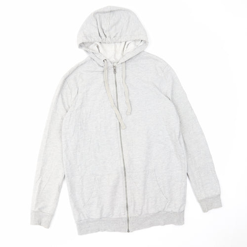 ASOS Womens Grey Cotton Full Zip Hoodie Size 6 Zip - Pockets Drawstring