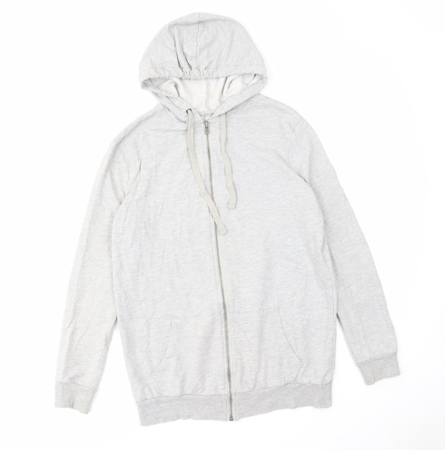 ASOS Womens Grey Cotton Full Zip Hoodie Size 6 Zip - Pockets Drawstring