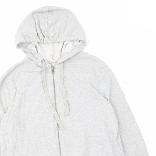 ASOS Womens Grey Cotton Full Zip Hoodie Size 6 Zip - Pockets Drawstring