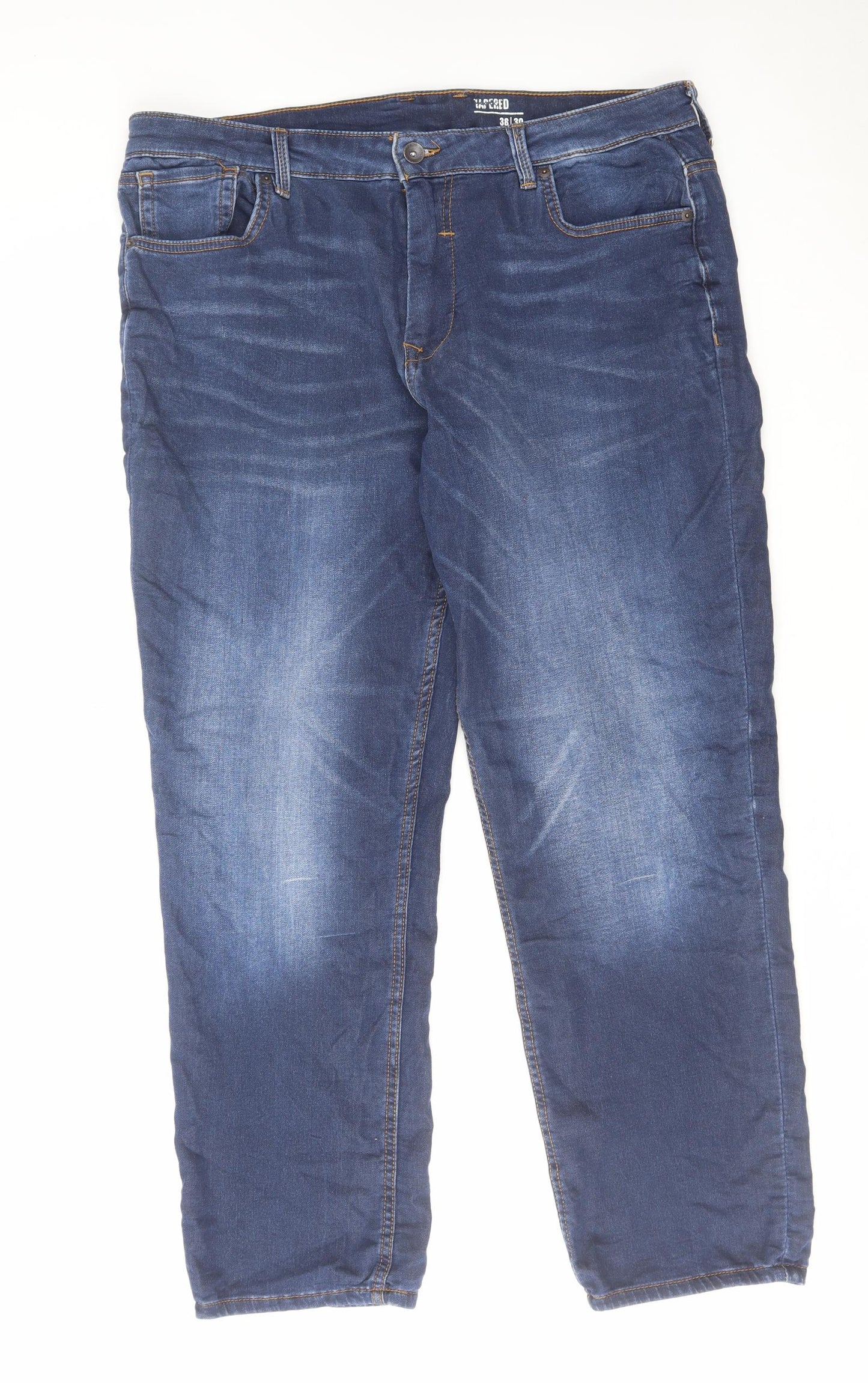 George Mens Blue Cotton Straight Jeans Size 38 in L30 in Regular Zip