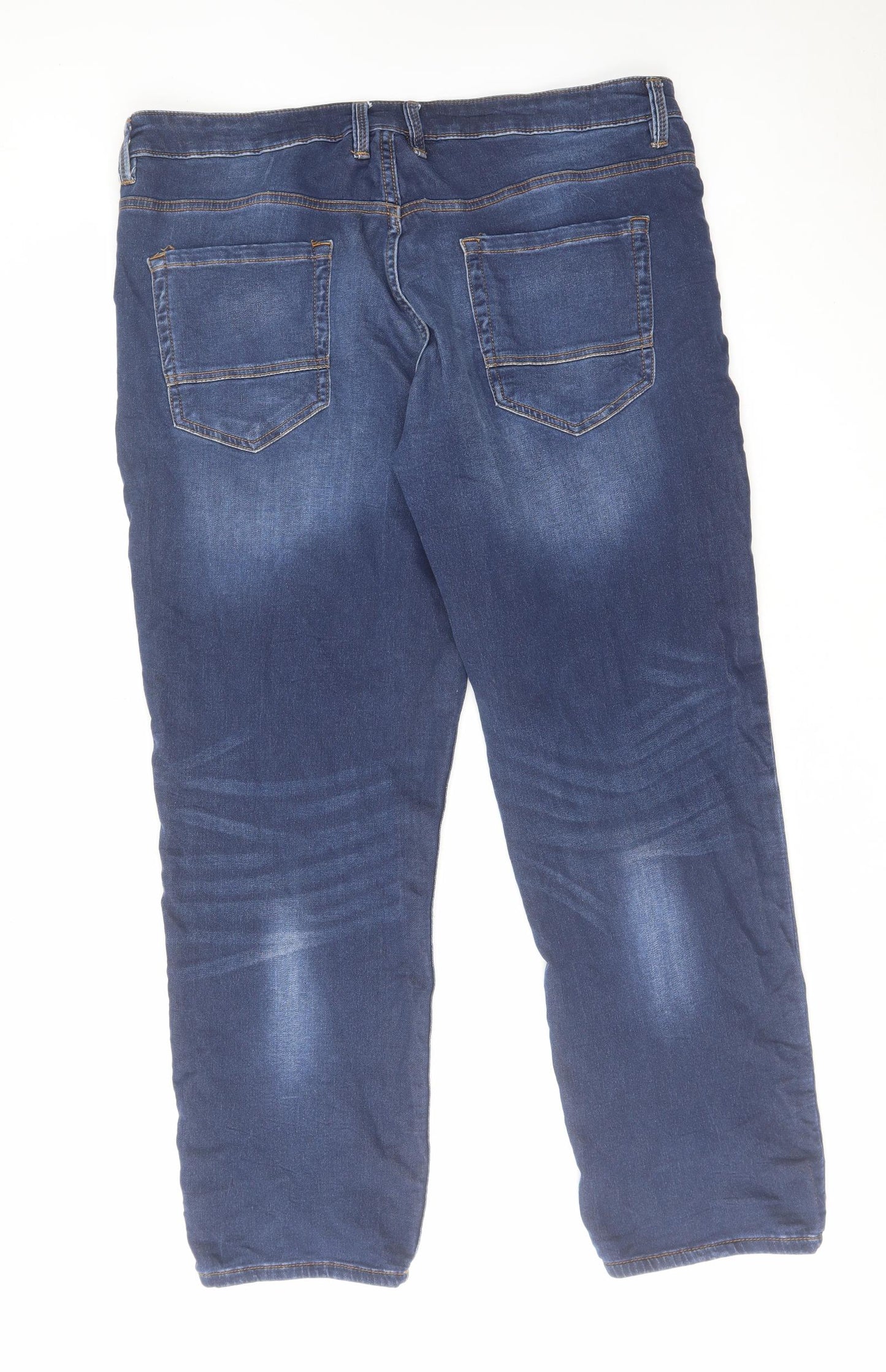 George Mens Blue Cotton Straight Jeans Size 38 in L30 in Regular Zip